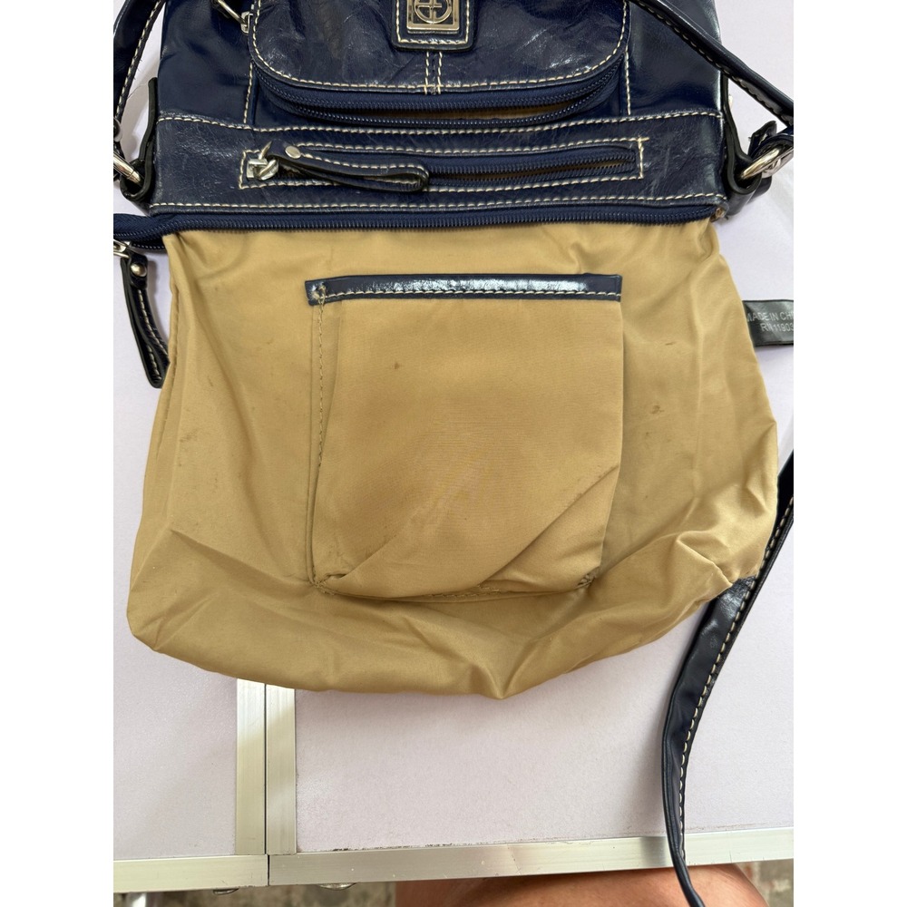 Giani Bernini Navy Blue Genuine Leather Crossbody Bag 9x6 Multi Pocket Purse - Picture 8 of 14
